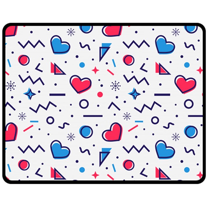 Hearts Seamless Pattern Memphis Style Fleece Blanket (Medium) 