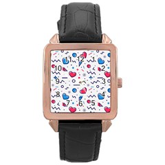 Hearts Seamless Pattern Memphis Style Rose Gold Leather Watch  by Vaneshart