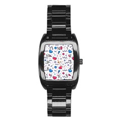 Hearts Seamless Pattern Memphis Style Stainless Steel Barrel Watch by Vaneshart