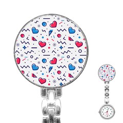 Hearts Seamless Pattern Memphis Style Stainless Steel Nurses Watch by Vaneshart