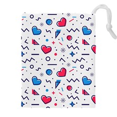 Hearts Seamless Pattern Memphis Style Drawstring Pouch (4xl) by Vaneshart