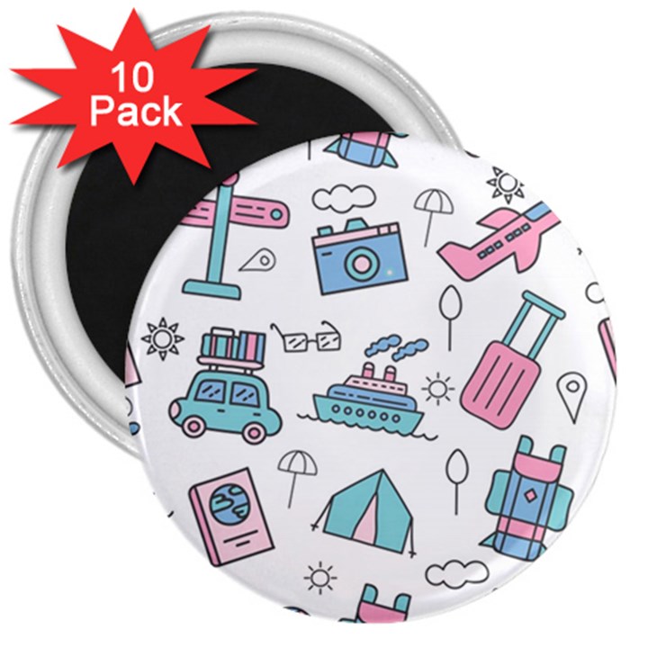 Transportation Seamless Pattern 3  Magnets (10 pack) 