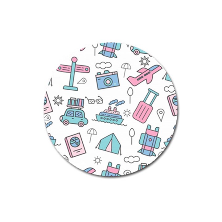 Transportation Seamless Pattern Magnet 3  (Round)