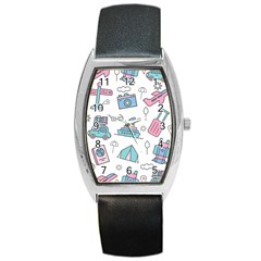 Transportation Seamless Pattern Barrel Style Metal Watch by Vaneshart