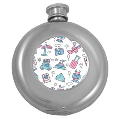 Transportation Seamless Pattern Round Hip Flask (5 Oz) by Vaneshart