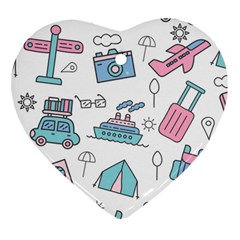 Transportation Seamless Pattern Heart Ornament (two Sides) by Vaneshart