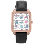 Transportation Seamless Pattern Rose Gold Leather Watch  Front