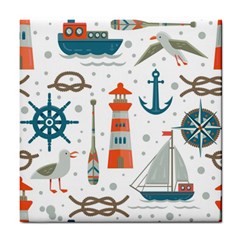 Nautical Elements Pattern Background Tile Coaster by Vaneshart