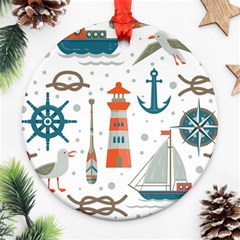 Nautical Elements Pattern Background Ornament (round) by Vaneshart