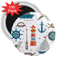 Nautical Elements Pattern Background 3  Magnets (100 Pack) by Vaneshart