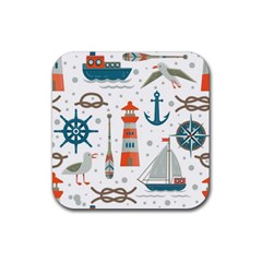 Nautical Elements Pattern Background Rubber Coaster (square)  by Vaneshart