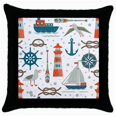 Nautical Elements Pattern Background Throw Pillow Case (black) by Vaneshart