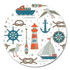 Nautical Elements Pattern Background Magnet 5  (round) by Vaneshart