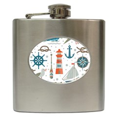 Nautical Elements Pattern Background Hip Flask (6 Oz) by Vaneshart