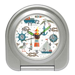 Nautical Elements Pattern Background Travel Alarm Clock by Vaneshart