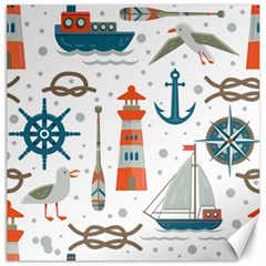 Nautical Elements Pattern Background Canvas 16  X 16  by Vaneshart