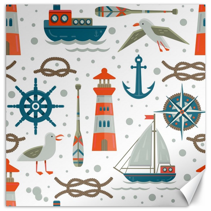 Nautical Elements Pattern Background Canvas 16  x 16 