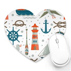 Nautical Elements Pattern Background Heart Mousepads by Vaneshart