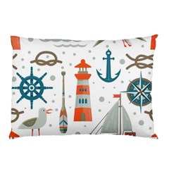 Nautical Elements Pattern Background Pillow Case by Vaneshart