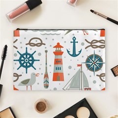 Nautical Elements Pattern Background Cosmetic Bag (large) by Vaneshart