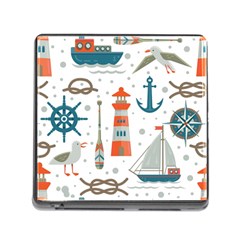 Nautical Elements Pattern Background Memory Card Reader (square 5 Slot) by Vaneshart