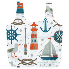 Nautical Elements Pattern Background Full Print Recycle Bag (xl) by Vaneshart