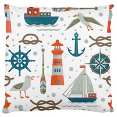 Nautical Elements Pattern Background Large Flano Cushion Case (one Side) by Vaneshart