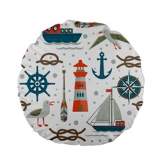 Nautical Elements Pattern Background Standard 15  Premium Flano Round Cushions by Vaneshart