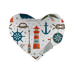 Nautical Elements Pattern Background Standard 16  Premium Flano Heart Shape Cushions by Vaneshart