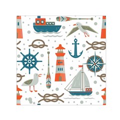 Nautical Elements Pattern Background Small Satin Scarf (square) by Vaneshart