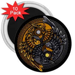 Yin Yang Owl Doodle Ornament Illustration 3  Magnets (10 Pack)  by Vaneshart