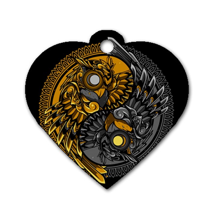 Yin Yang Owl Doodle Ornament Illustration Dog Tag Heart (One Side)