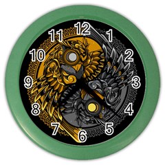 Yin Yang Owl Doodle Ornament Illustration Color Wall Clock by Vaneshart