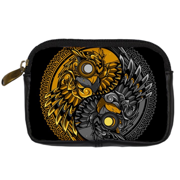 Yin Yang Owl Doodle Ornament Illustration Digital Camera Leather Case