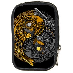 Yin Yang Owl Doodle Ornament Illustration Compact Camera Leather Case by Vaneshart