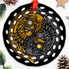 Yin Yang Owl Doodle Ornament Illustration Round Filigree Ornament (two Sides) by Vaneshart