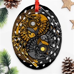 Yin Yang Owl Doodle Ornament Illustration Ornament (oval Filigree) by Vaneshart