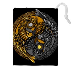 Yin Yang Owl Doodle Ornament Illustration Drawstring Pouch (4xl) by Vaneshart