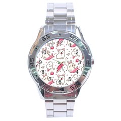 Cute Animals Seamless Pattern Kawaii Doodle Style Stainless Steel Analogue Watch by Vaneshart