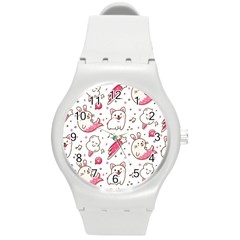 Cute Animals Seamless Pattern Kawaii Doodle Style Round Plastic Sport Watch (m) by Vaneshart