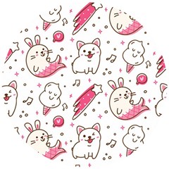 Cute Animals Seamless Pattern Kawaii Doodle Style Wooden Puzzle Round by Vaneshart