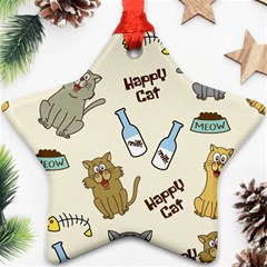 Happy Cats Pattern Background Ornament (star) by Vaneshart