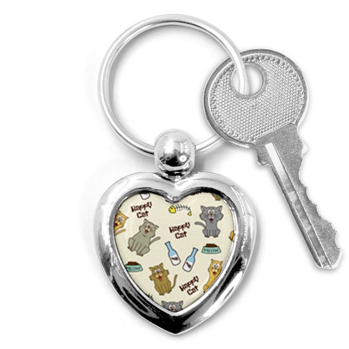 Happy Cats Pattern Background Key Chain (Heart)