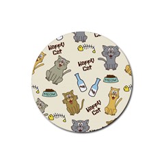 Happy Cats Pattern Background Rubber Round Coaster (4 Pack)  by Vaneshart