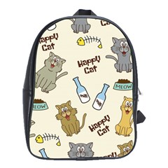 Happy Cats Pattern Background School Bag (large) by Vaneshart