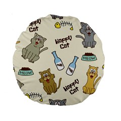 Happy Cats Pattern Background Standard 15  Premium Round Cushions by Vaneshart