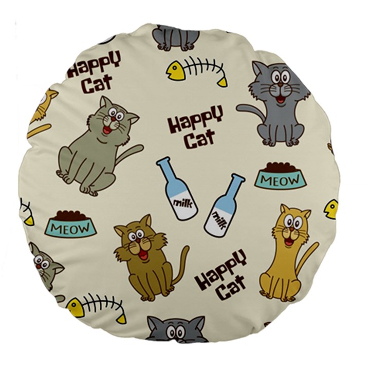 Happy Cats Pattern Background Large 18  Premium Round Cushions