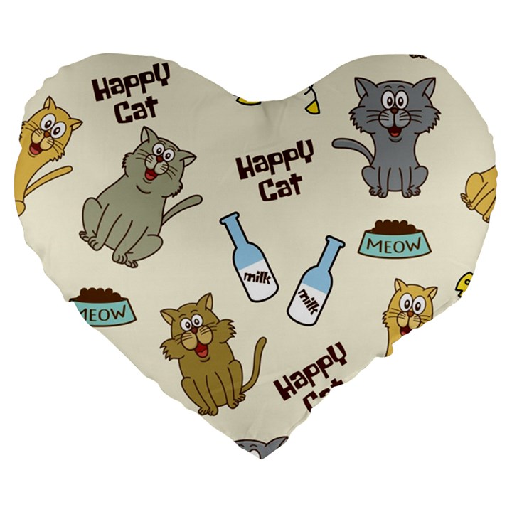 Happy Cats Pattern Background Large 19  Premium Heart Shape Cushions