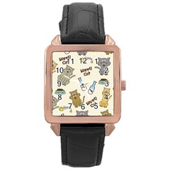 Happy Cats Pattern Background Rose Gold Leather Watch  by Vaneshart