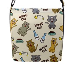 Happy Cats Pattern Background Flap Closure Messenger Bag (l) by Vaneshart